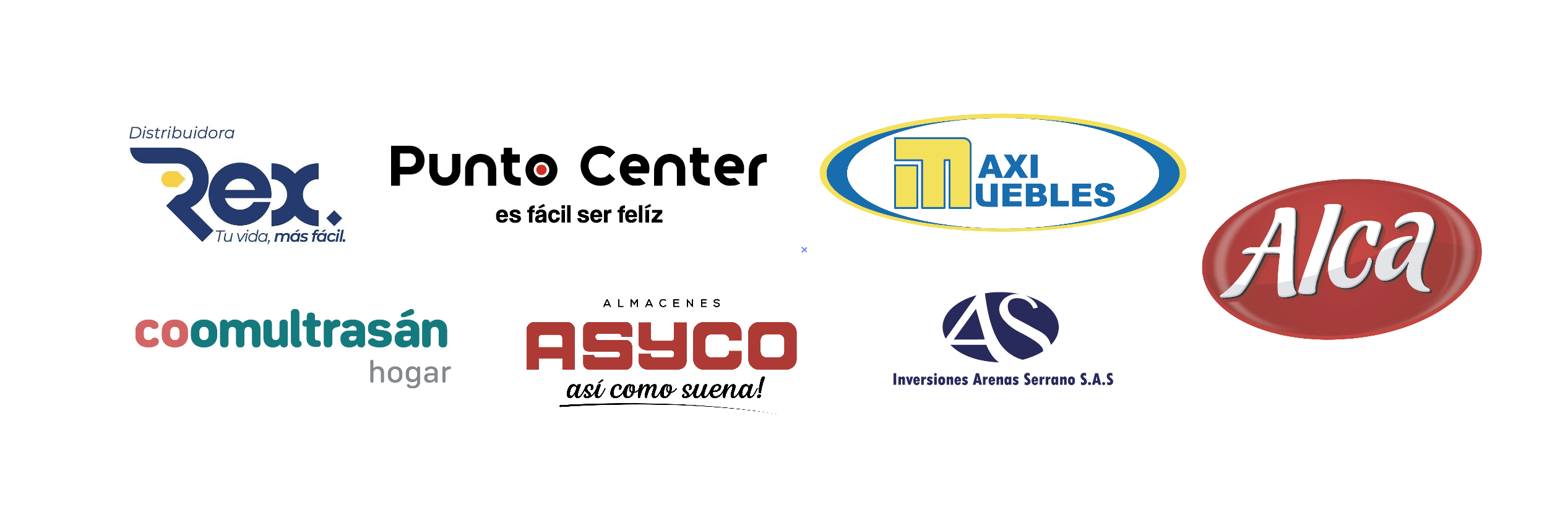 Imagen de aliados comerciales Ditribuidora Rex, Punto Center, Maxi Muebles, Comultrasán, Asyco, Inversiones Arenas Serrano y Alca